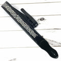 Walker And Williams KB-05-BLK Gloss Black Full Grain Center Block Carving Leather Padded Strap With Aged White Celtic Knot