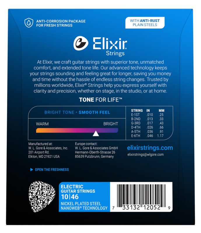 Elixir Electric Guitar Strings, NANOWEB, Light (.010-.046)