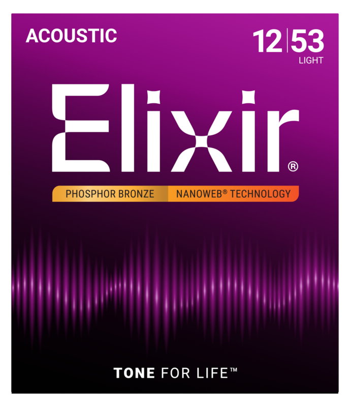Elixir Phosphor Bronze Acoustic Guitar Strings, NANOWEB, Light (.012-.053)