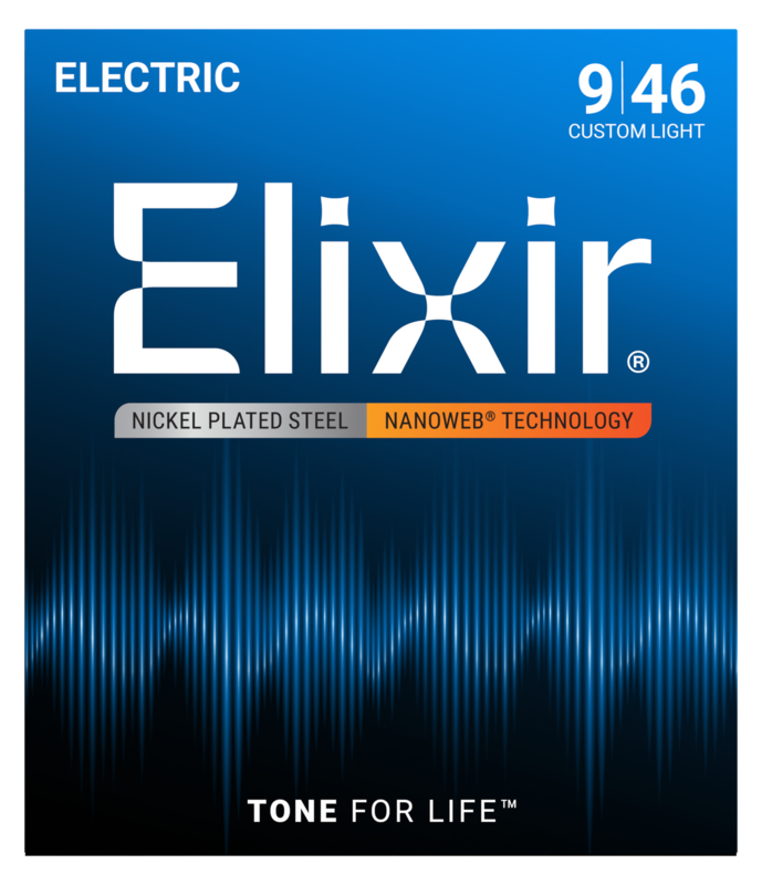 Elixir Electric Guitar Strings, NANOWEB, Custom Light (.009-.046)