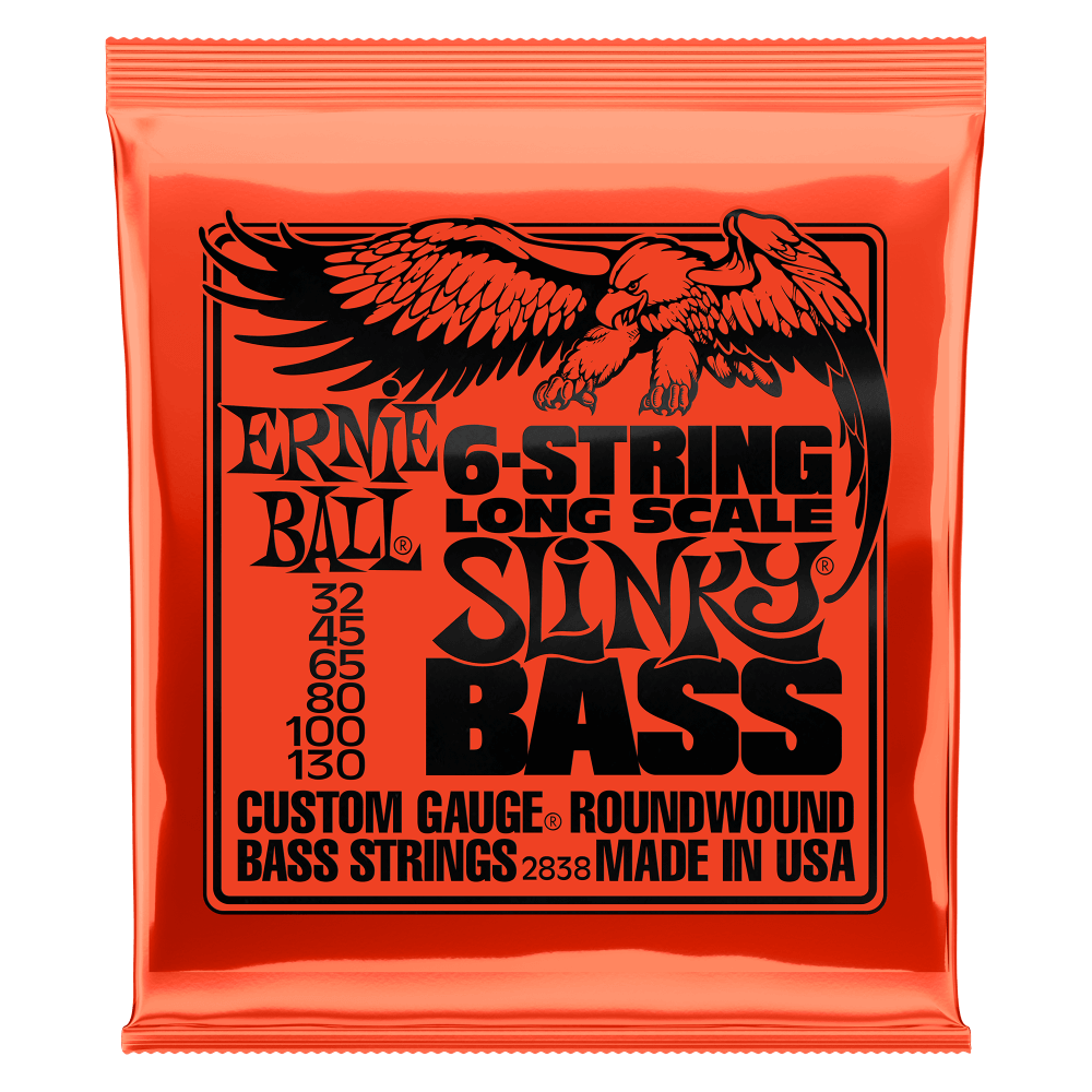 Ernie Ball Slinky Nickel Wound Long Scale 6-String Electric Bass Strings 32-130 Gauge