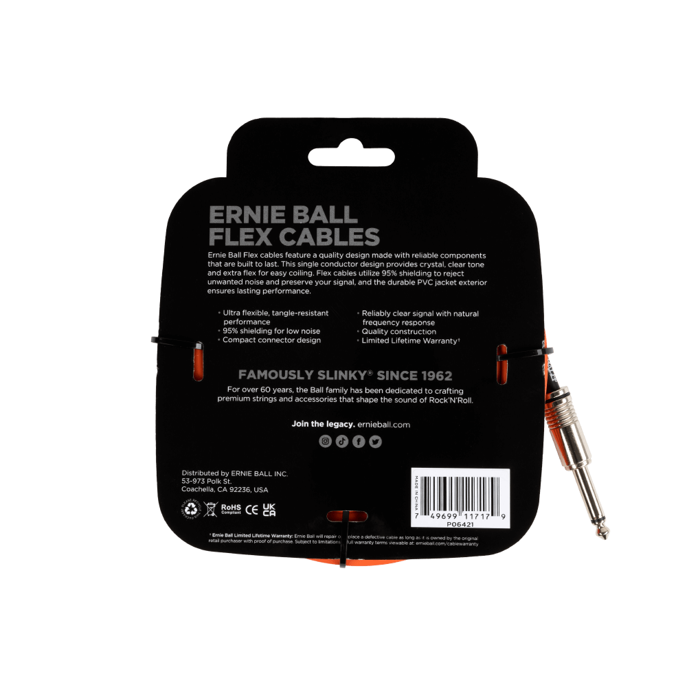 Ernie Ball Flex Instrument Cable Straight/Straight 20ft - Orange