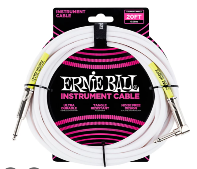 Ernie Ball Straight-Angle Instrument Cable - White 20 ft.