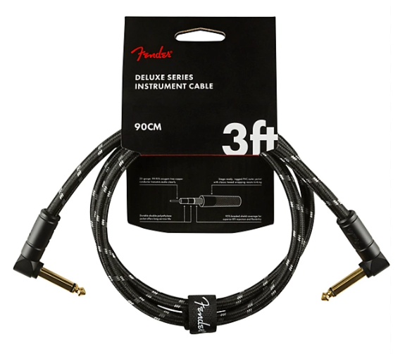 Fender Deluxe Series Instrument Cable, Angle/Angle, 3', Black Tweed