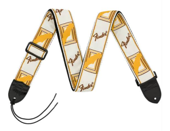 Fender Monogrammed Strap, White/Brown/Yellow, 2"