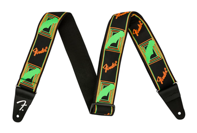 Fender Neon Monogrammed Strap, Green and Orange, 2"