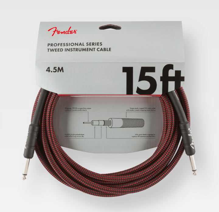 Fender Professional Series Instrument Cable, 15', Red Tweed