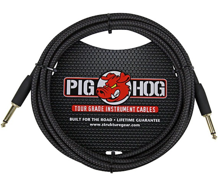 Pig Hog Instrument Cable Black Woven 1/4" to 1/4" 10 ft. Black Woven