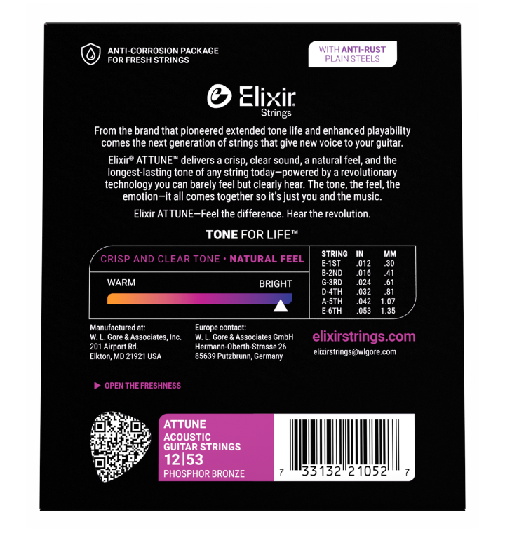 Elixir ATTUNE Phosphor Bronze Acoustic Guitar Strings