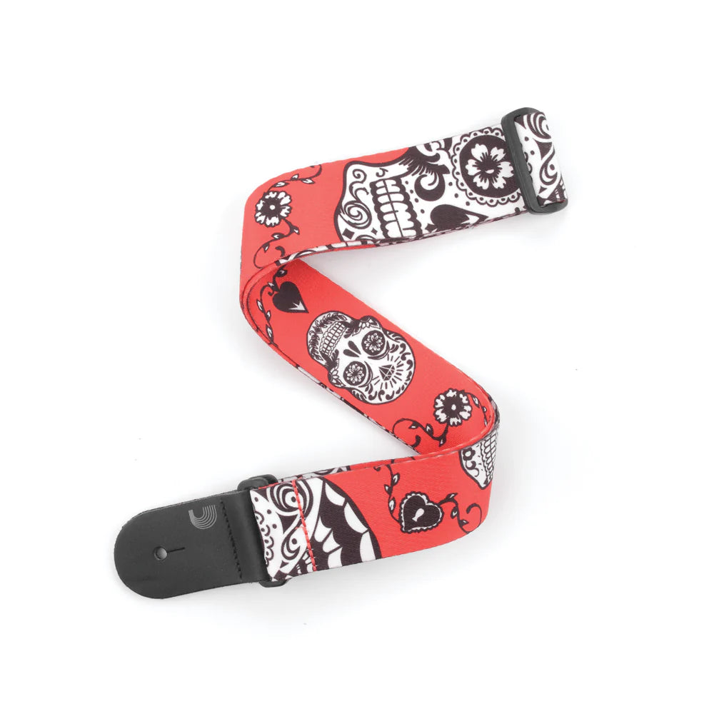 D'Addario Polyester Guitar Straps-Red Sugar Skulls