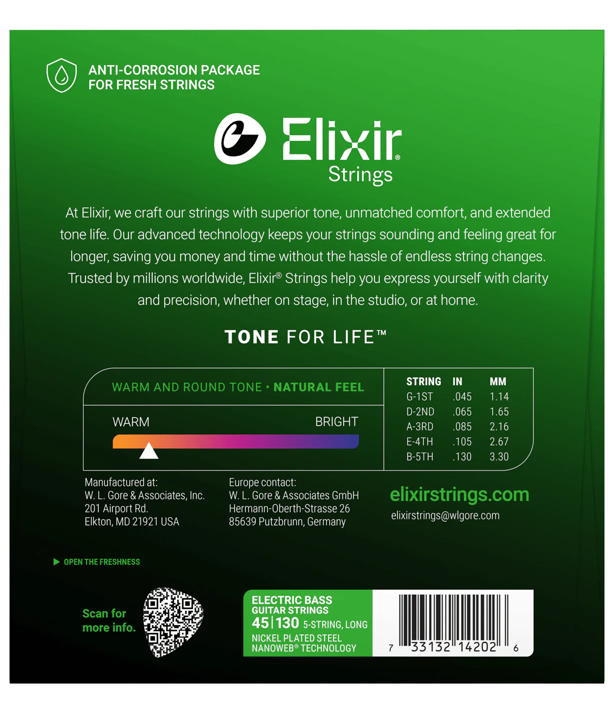 Elixir Nanoweb 5-String Bass Set, Nickel, Light 45-130